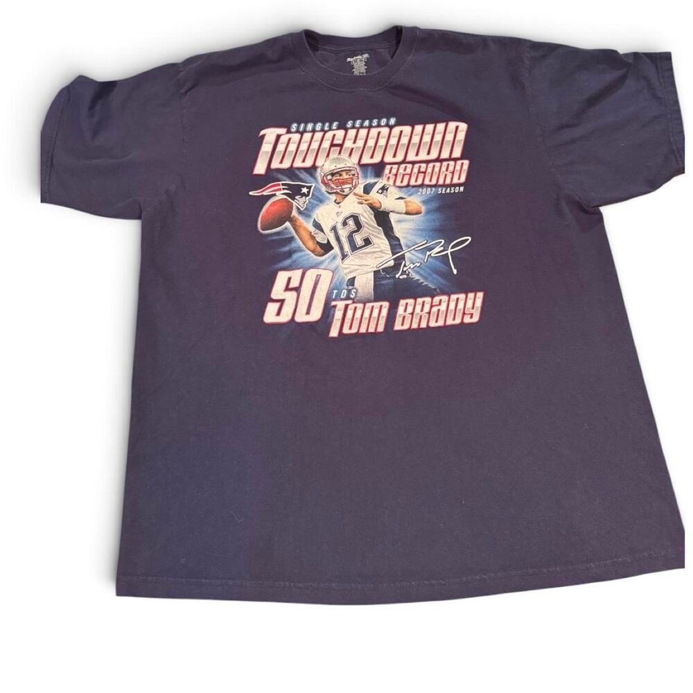 2007 Tom Brady Patriots 50 Touchdown Record Reebok T-Shirt Large